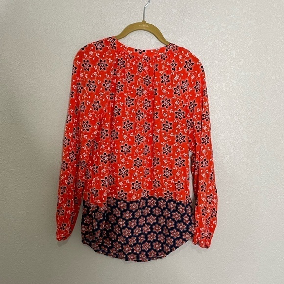 Boden Orange Blue V Neck Blouse 4 - Picture 7 of 8